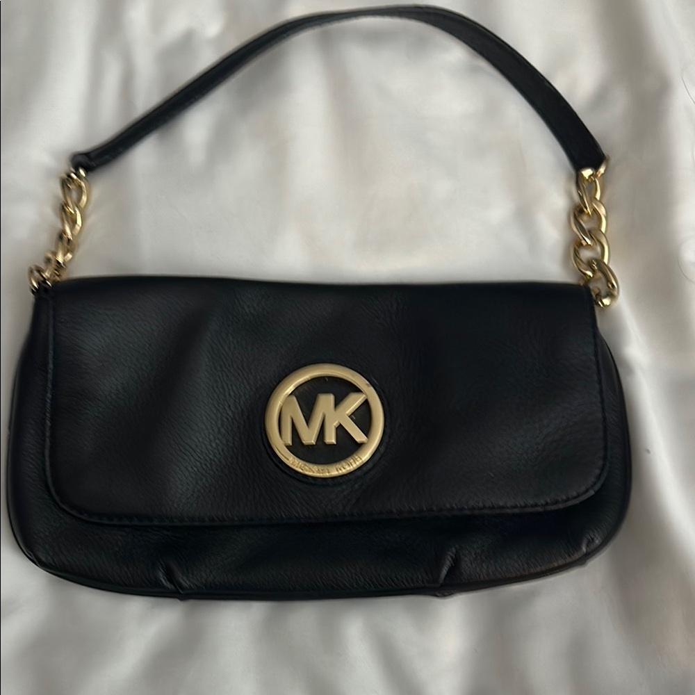 Michael Kors Black and Gold Shoulder Bag with Chain Detail